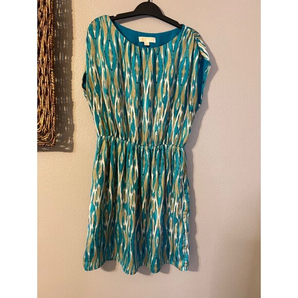 Michael Kors Dress  L Large 10 12 14 Blue Green Tan White Summer Lightweight - Picture 6 of 6